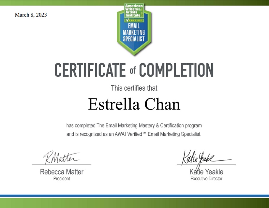 Estrella Chan Email Marketing Certification